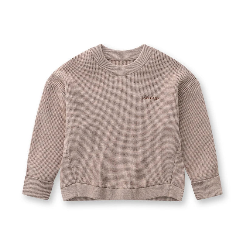 LABI BABY Waffle Textured Sweater Pink Coffee Grey Autumn Winter Boys Girls Pullover Knitwear Children Clothing Kids Clothes