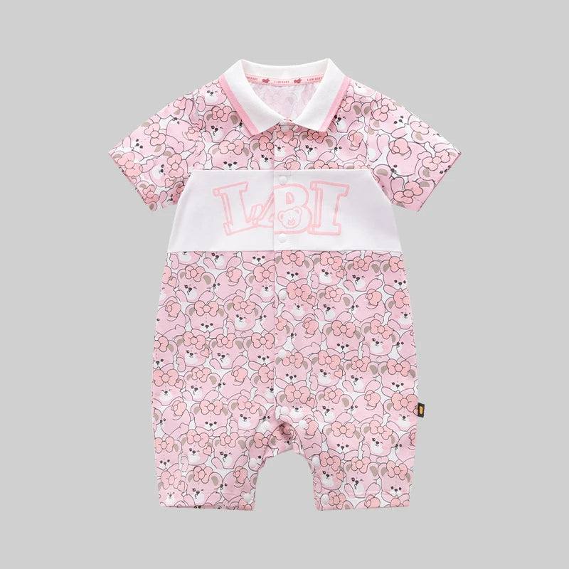 Bodysuit For Newborns Summer Short Sleeve Jumpsuit For Kids Cartoon Bear Print Baby Clothes Baby Girls Cute 2024