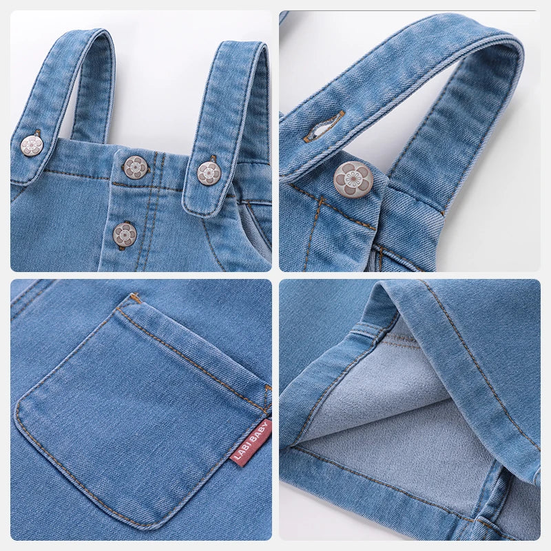 3-10 Years Girls Denim Dresses Kids Strap Overalls Dress with Pockets Stylish Children Summer Spring Autumn Suspender Clothes