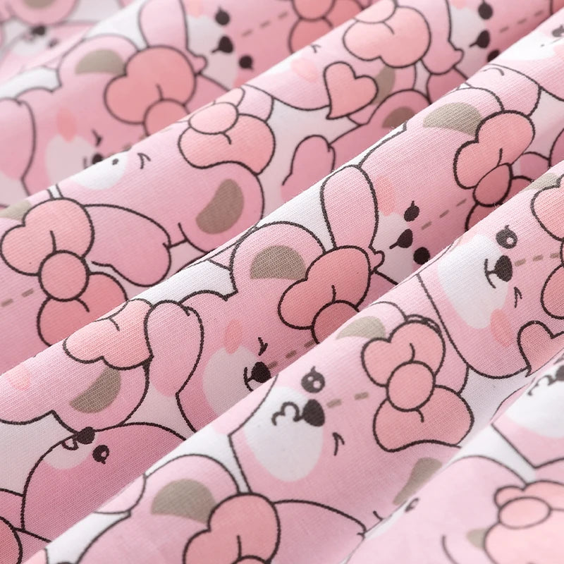 Pink Dresses Bear Cartoon Print Short Sleeve Dress For Kids Girl Cotton Cute kids clothes girl Knee Length dress 2024