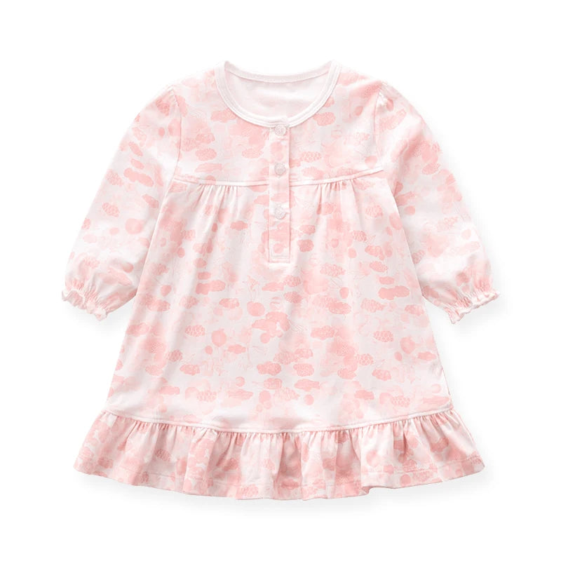 Floral Baby Dress for Girls Infant Knee Length Dresses Toddler Flowers Spring Autumn Dress Casual Cute Kids Clothes Pink Blue