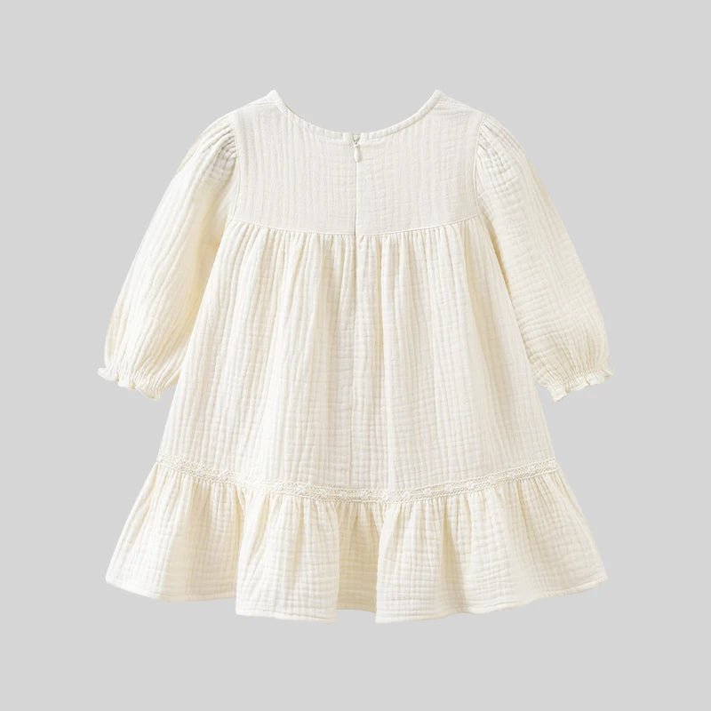 LABI BABY Autumn Embroidery Dress for Girls Elegant Long Sleeve Princess Dresses Cotton Frocks Children Clothing Kids Clothes
