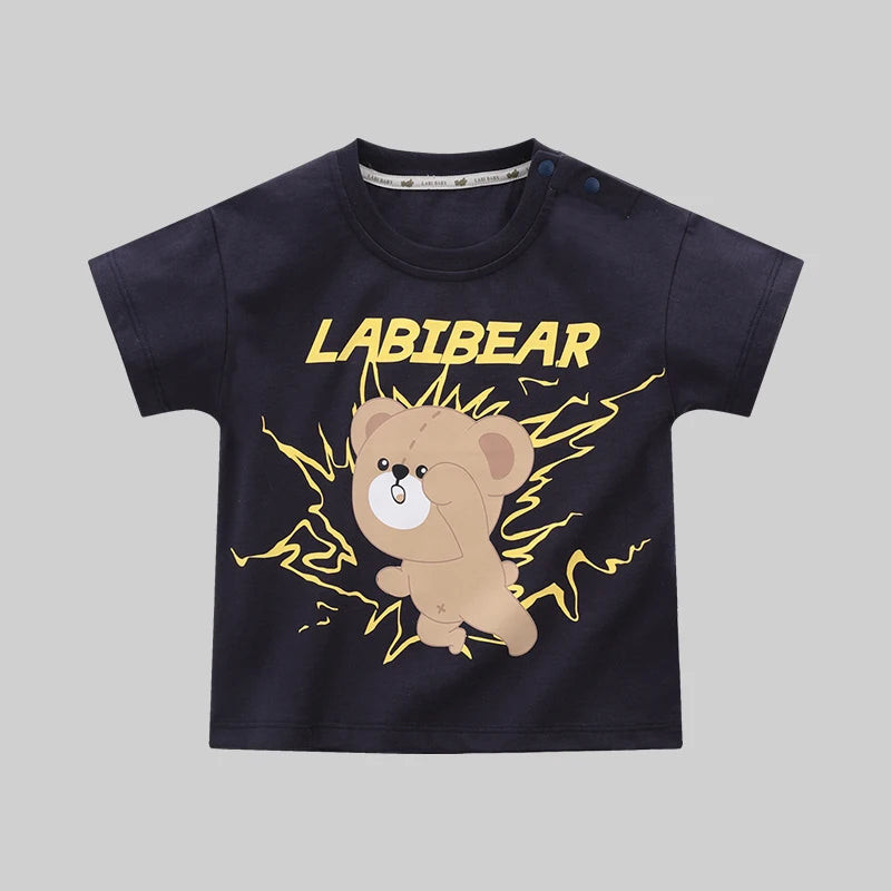 LABI BABY Kids Summer Cotton Round Neck Sleeve Short T-shirt boy and girl Cartoon Print Casual Children's clothing