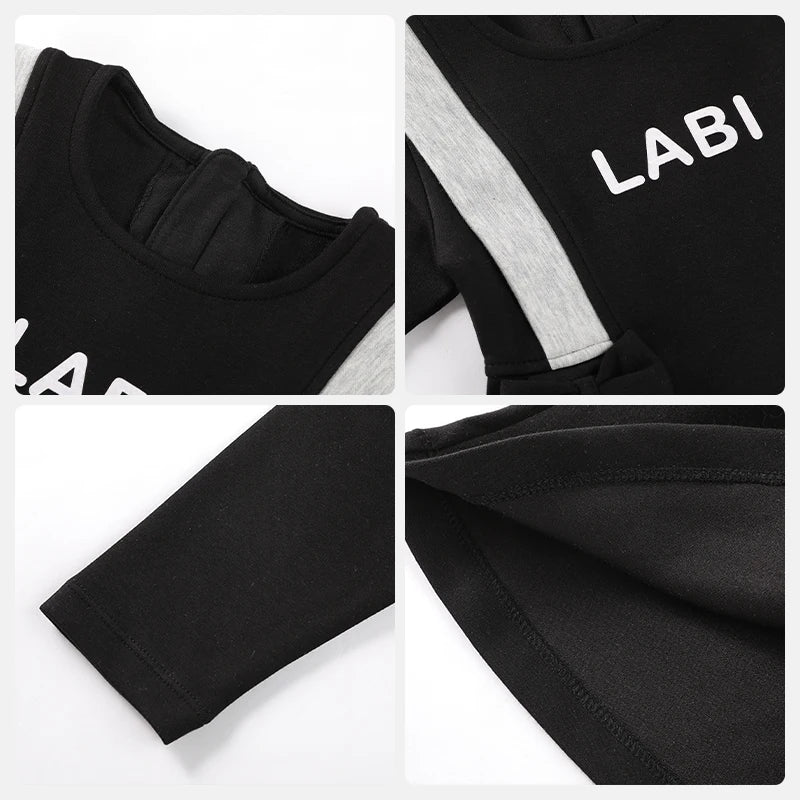 LABI BABY Girl Bow Dress Cool Fashion Long Sleeve Black Dresses for Kids Toddler Girls Autumn Dresses Children Casual Clothing