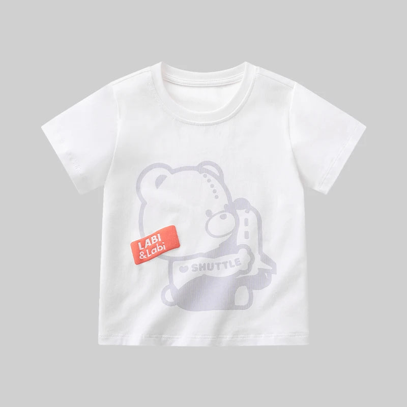 LABI BABY Cartoon Bear Pattern Boys Girls T shirt Cotton Summer Children Clothes Cute Kids Round Neck Top Clothing 1-6 Year