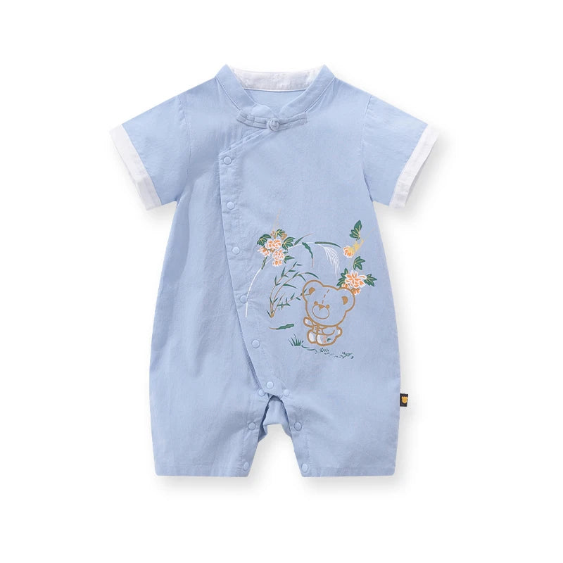 Boys and Girls Short Sleeved Round Necked Jumpsuit Summer 3-24 Months Cartoon Cute Crawling Clothes Casual Children's Clothing