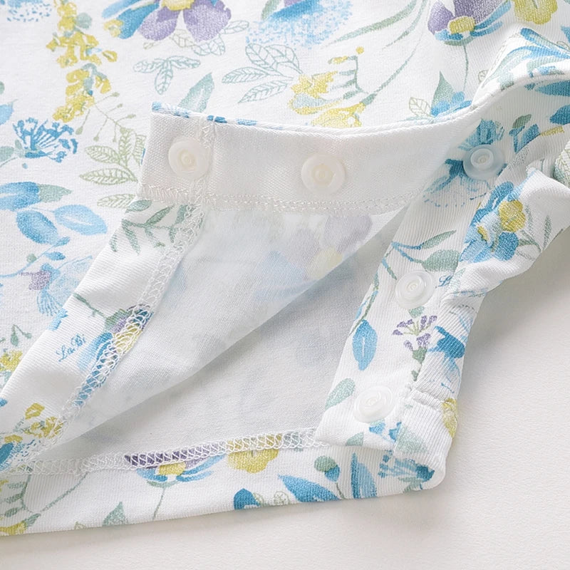 LABI BABY Newborn Cotton Ruffle Playsuits Flower Print Summer Rompers Infant Girls Boys Bodysuits Toddler Sleeveless Outfits
