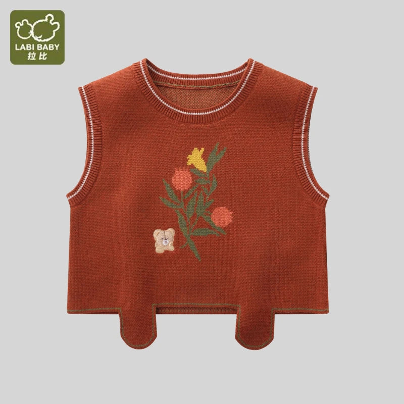 LABI BABY Girls Knitting Vest Autumn Knitted Vest Top Sleeveless Sweater Versatile Pullover Vest Xmas Red Sweater Clothes 1-6 T