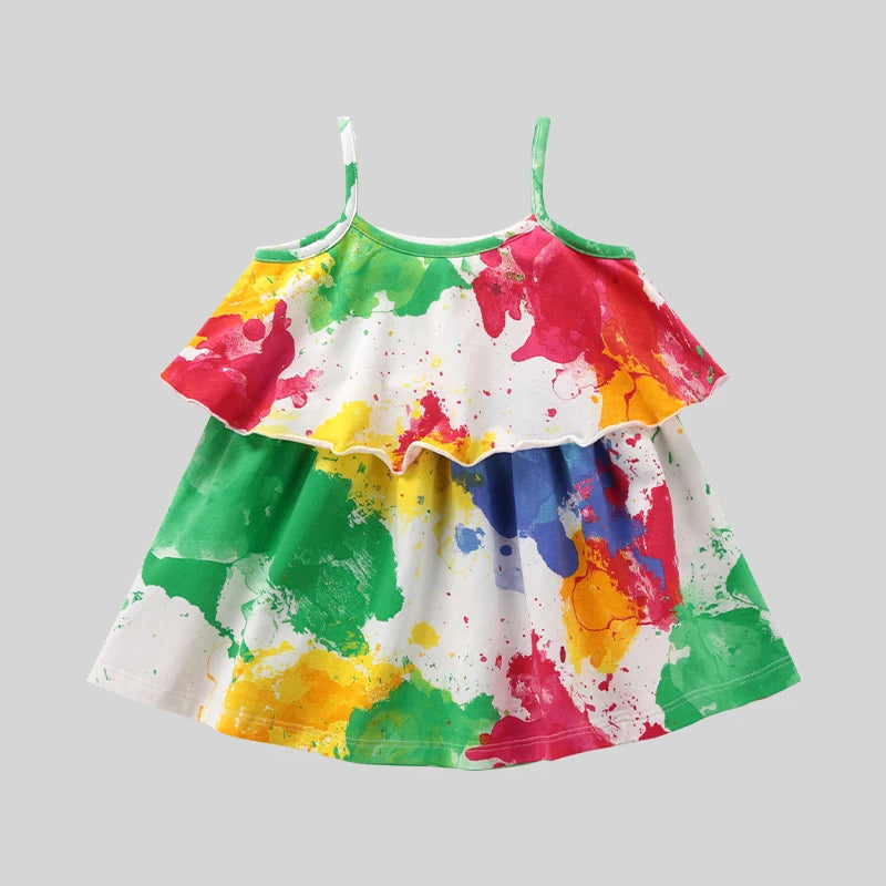 LABI BABY Summer Colorful Dresses for Girls Kids Cartoon Printed Cotton Dress Casual Girls Clothing Toddler Baby Girl Clothes
