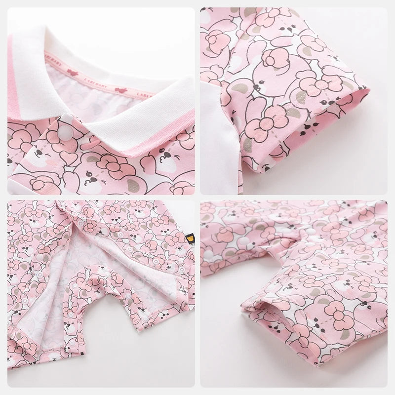Bodysuit For Newborns Summer Short Sleeve Jumpsuit For Kids Cartoon Bear Print Baby Clothes Baby Girls Cute 2024