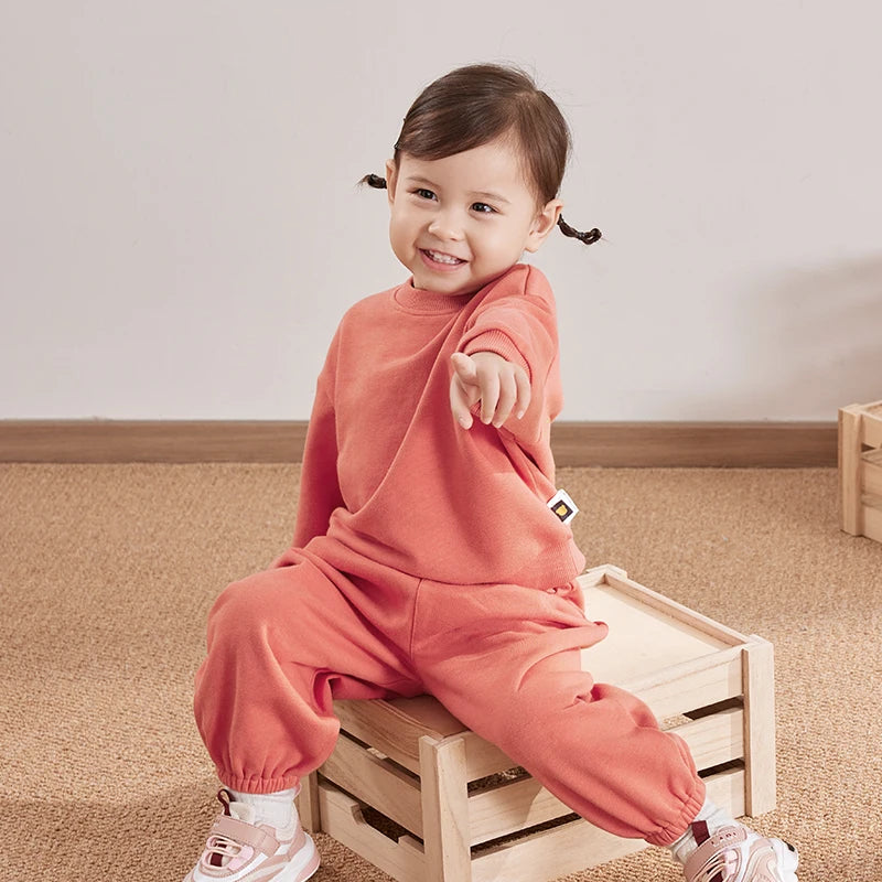 LABI BABY Long Sleeve Sportswear Boys Girls Casual Sweatshirt Pants Kids Sports Clothes Autumn Children Clothing Red White 1-5 Y