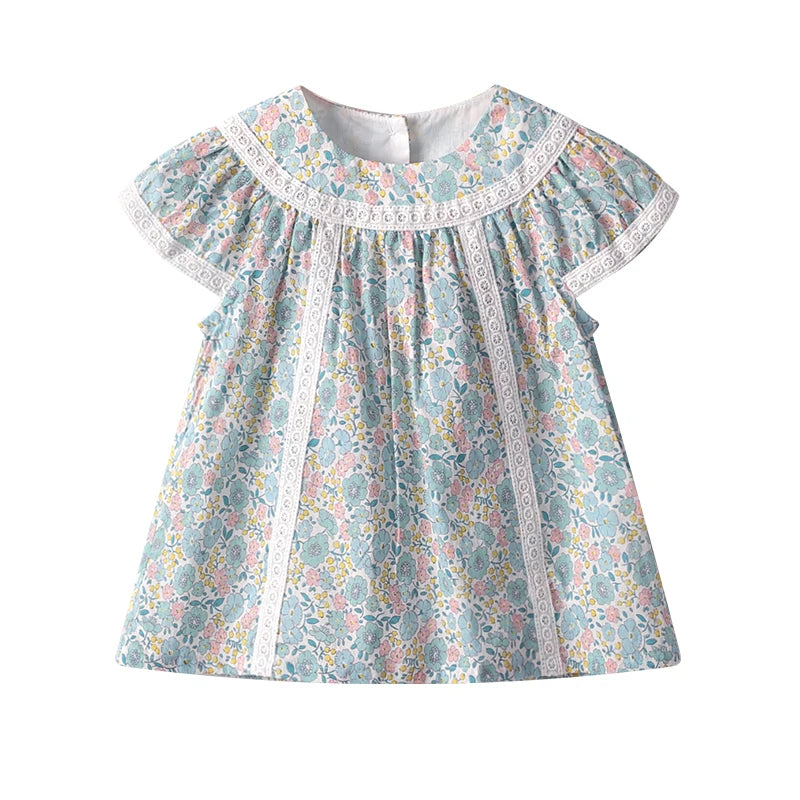 LABI BABY Summer Kid Baby Girls Short Sleeve Sweet Printing Tshirts Pastoral Style Kids Baby Girls Princess Children Clothes Top