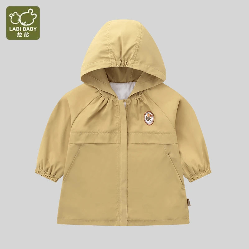 LABI BABY Girl Jacket Autumn Long Sleeve Hooded Coat Casual Outerwear Windbreaker for Girls Clothes Velvet Inside 1-6 Toddlers