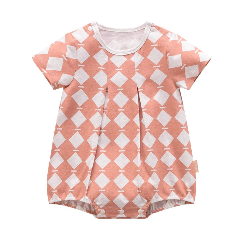 LABI BABY Monos con diseño plisado para recién nacidos, pelele de verano para niños pequeños, mono con estampado a cuadros y botones a presión, monos para niñas, ropa infantil