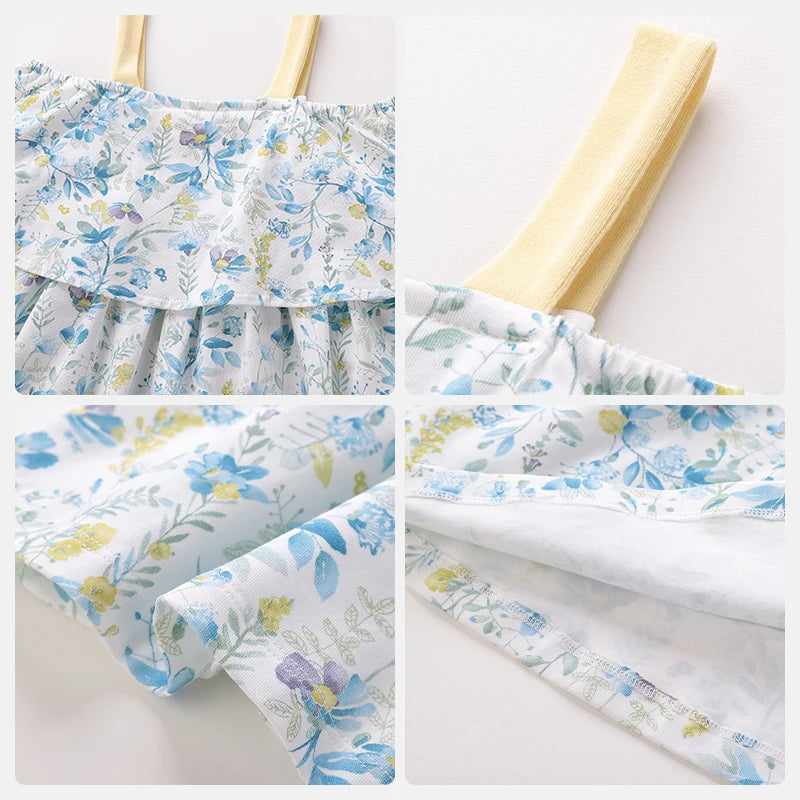 LABI BABY Girls Summer Flower Dresses Cotton Sleeveless Floral Dress for Kids Colorful Party Clothes Children Beach Clothing
