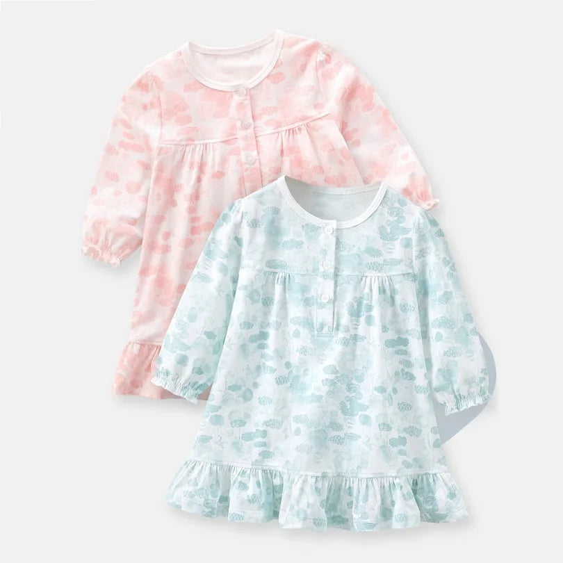 Floral Baby Dress for Girls Infant Knee Length Dresses Toddler Flowers Spring Autumn Dress Casual Cute Kids Clothes Pink Blue