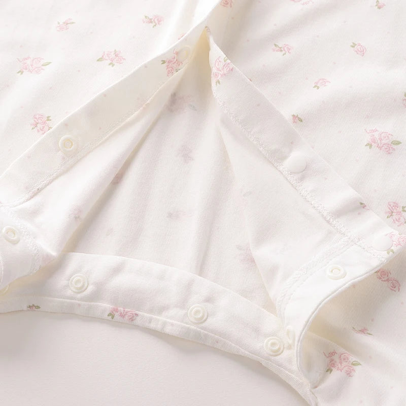 LABI BABY Summer Sleeping Bags for Grils Boys Toddler Rose Print Jumpsuit Thin Elegant Kids Sleepwear Infant Sleeping Bodysuit