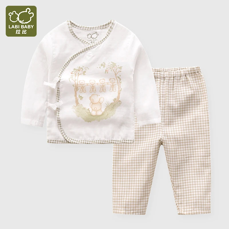 LABI BABY Skin friendly Infant Clothes Set Long Sleeve Plaid Print Top Pant Set Baby Spring Autumn Clothes Toddler Newborn Wear