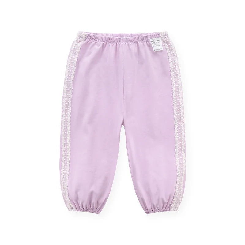 1-5 Year Girls Lace Pants Casual Party Pants Loose Light Summer Trousers for Kids Breathable Outdoor Windproof Pants Pink Purple