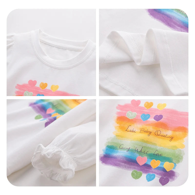 LABI BABY Rainbow T-shirts for Girls Autumn Long Sleeve Tops Cute Infant Pullovers Toddler Sweatshirt Casual Outfit Baby Clothes