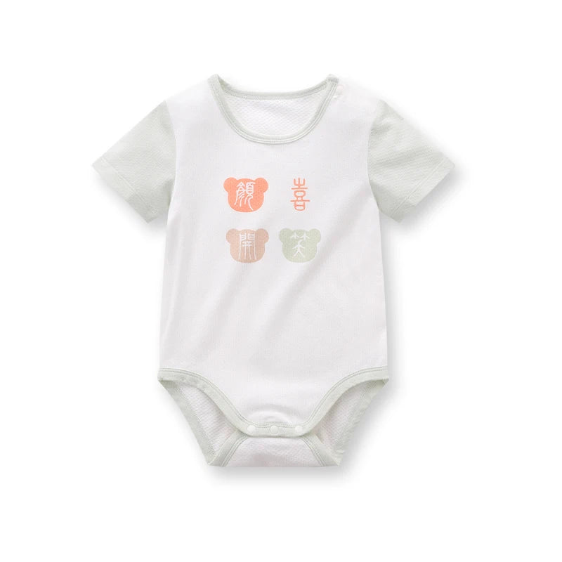 LABI BABY Body de manga corta de verano, mono de algodón con estampado de la suerte para recién nacido, pelele para niño pequeño, mono infantil, ropa para niños y niñas