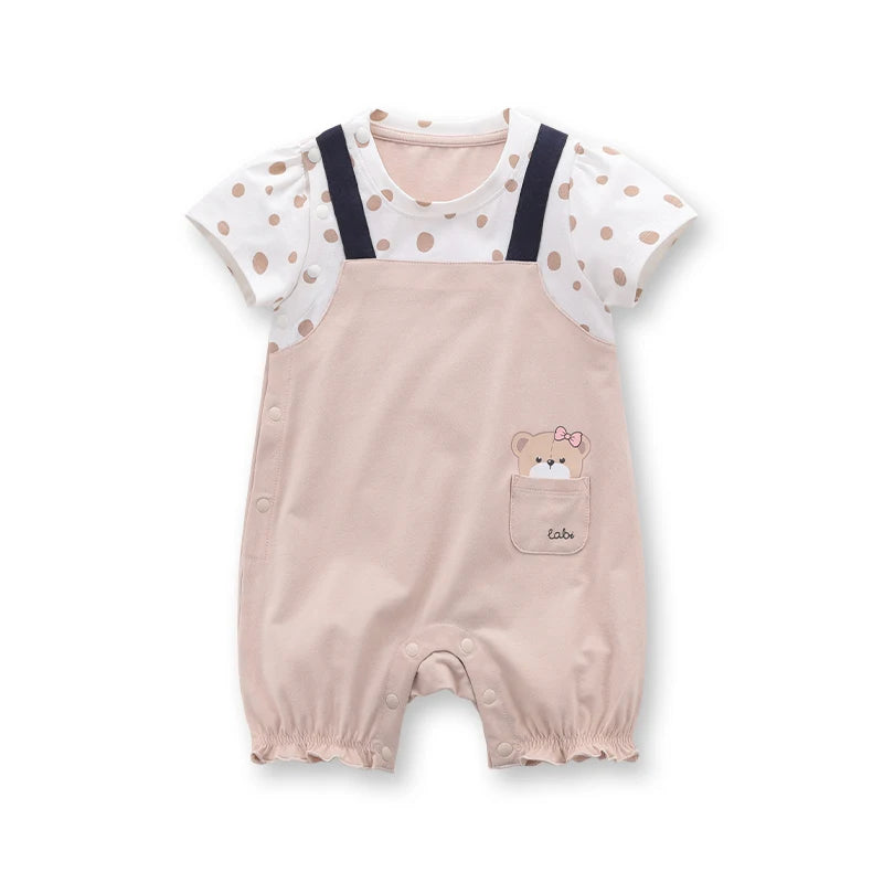 LABI BABY Body de lunares con estampado de oso, bonito pelele de algodón para niñas y niños, mono de manga corta, mono infantil de verano para niños pequeños