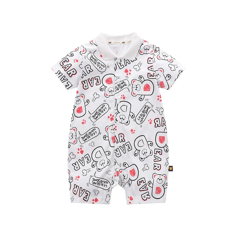 Bodysuit For Newborns Summer Short Sleeve Jumpsuit For Kids Cartoon Bear Print Baby Clothes Baby Girls Cute 2024