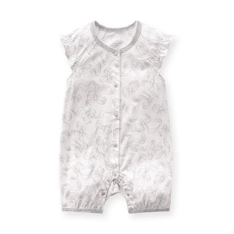 High-end Newborn Rompers Ruffle Sleeve Bows Flower Print Infant Bodysuit for Boy Girls Toddler Jumpsuit Baby Clothes Gift Summer