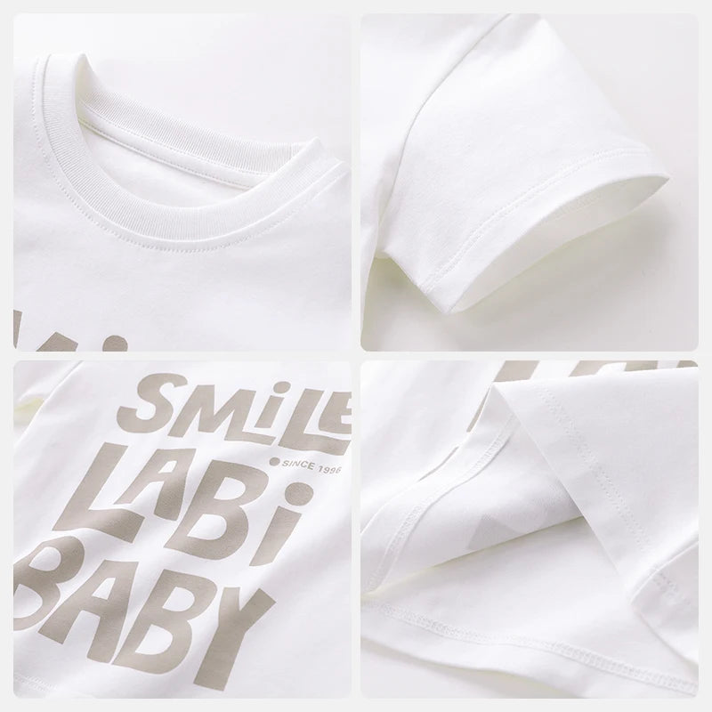 LABI BABY Children T-Shirts Summer Top Short Sleeved T-shirt for Boys Girls Kids 1-10 Year old Round Neck Tops Casual Clothes