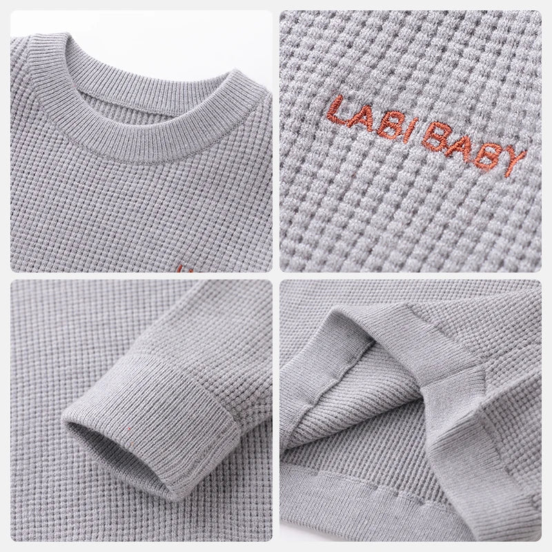 LABI BABY Waffle Textured Sweater Pink Coffee Grey Autumn Winter Boys Girls Pullover Knitwear Children Clothing Kids Clothes