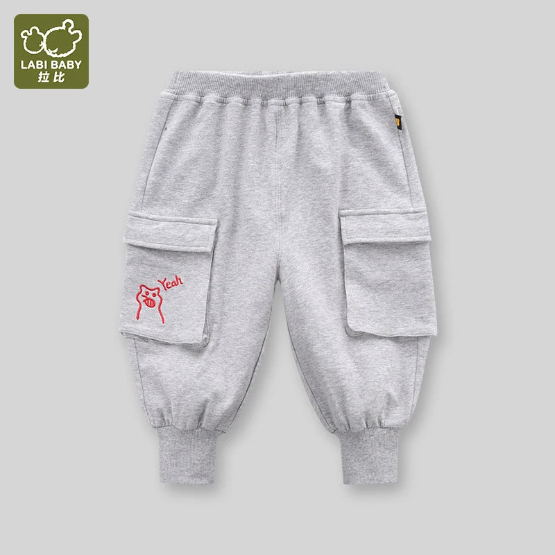 LABI BABY Black Grey Pockets Pants Casual Autumn Spring Kids Sports Trousers Boys Girls Sweatpants 1-6 Years Children Clothes