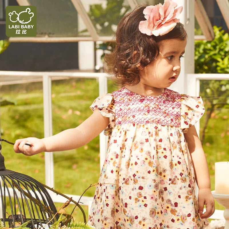 LABI BABY Flower Dress for Girls Elegant Toddler Summer Floral Dresses Children Party Clothes Kid Festival Princess Clothing