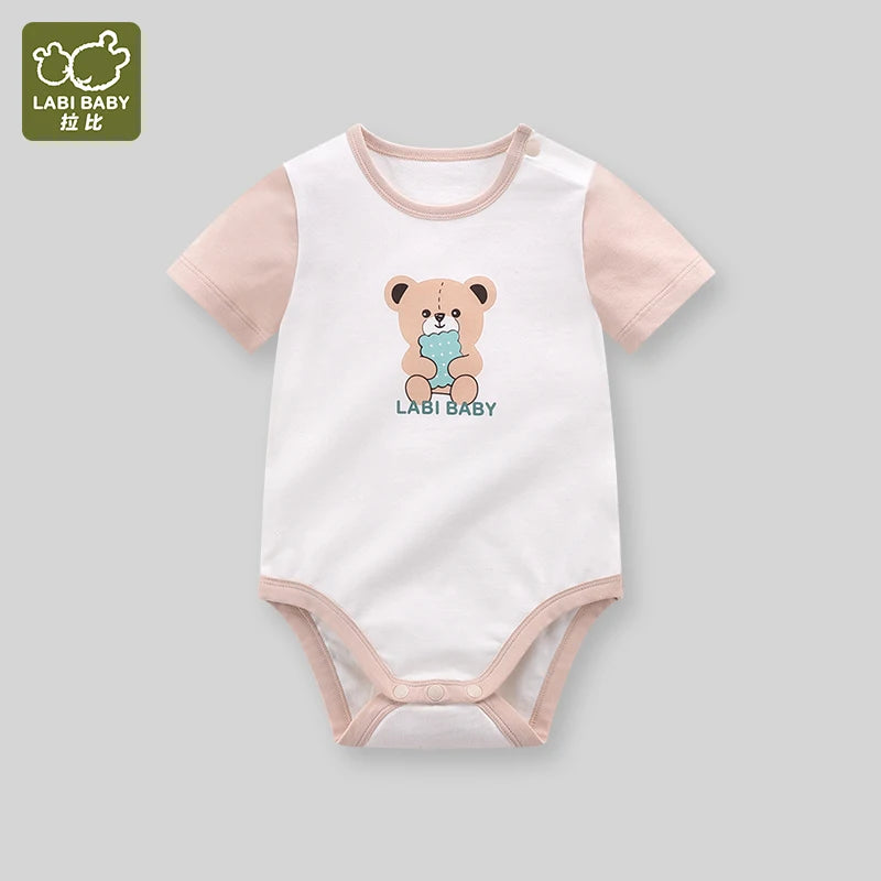LABI BABY Short Sleeve Romper Summer Bear Print Cotton Bodysuit for Newborn Toddler Jumpsuit Infant Clothing Boys Girls Clothes