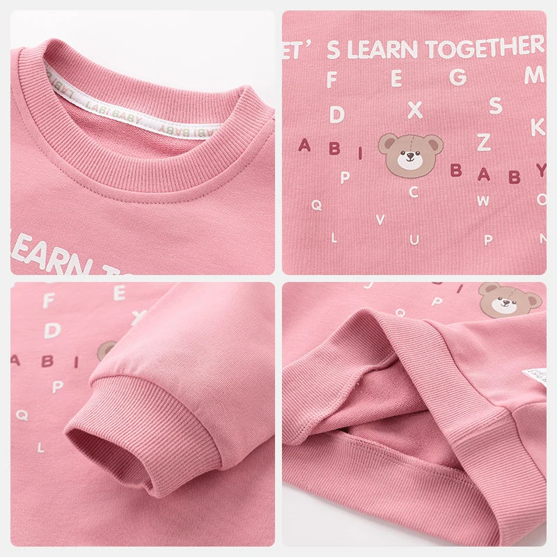 LABI BABY Boys Girls Autumn Tops Casual Long Sleeve Sweatshirt Kids Spring Clothes Children Clothing Red Grey Sportswear 1-6Year