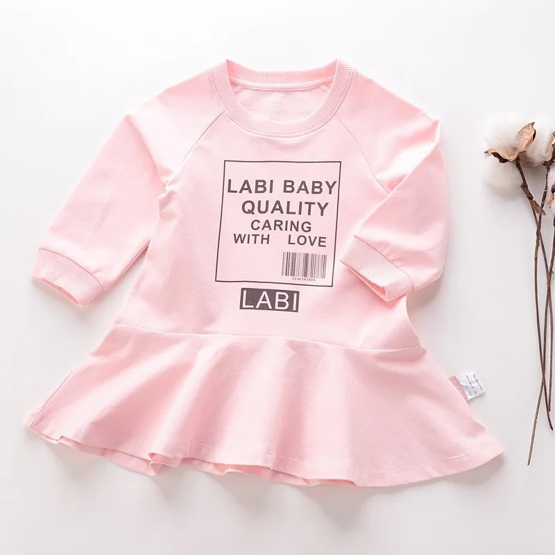 LABI BABY Autumn Spring Dress Kids Girls Casual Long sleeve Dresses Toddler Sports Dress for Girls Children Clothes 2 Colors