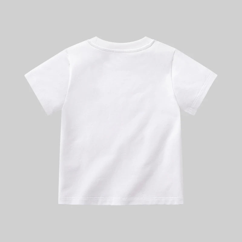 LABI BABY Children Short Sleeved T-shirt Summer Clothes Cotton White Pink Green Grey Solid Color Round Neck Top 1-10 Year Old