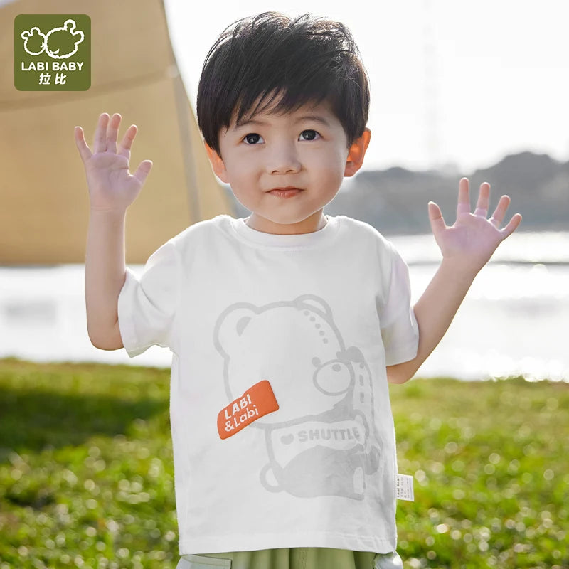 LABI BABY Cartoon Bear Pattern Boys Girls T shirt Cotton Summer Children Clothes Cute Kids Round Neck Top Clothing 1-6 Year