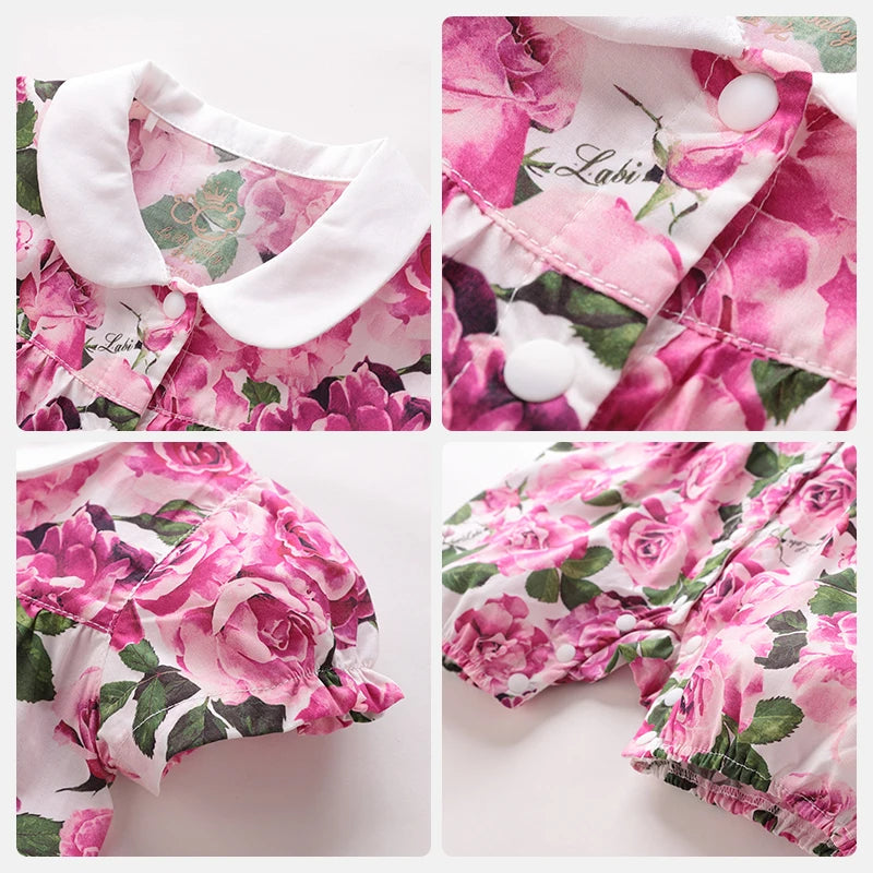 LABI BABY Colorful Floral Jumpsuit for Girls Rose Pattern Summer Bodysuit Toddler Flowers Clothes Infant Party Clothing Outfit