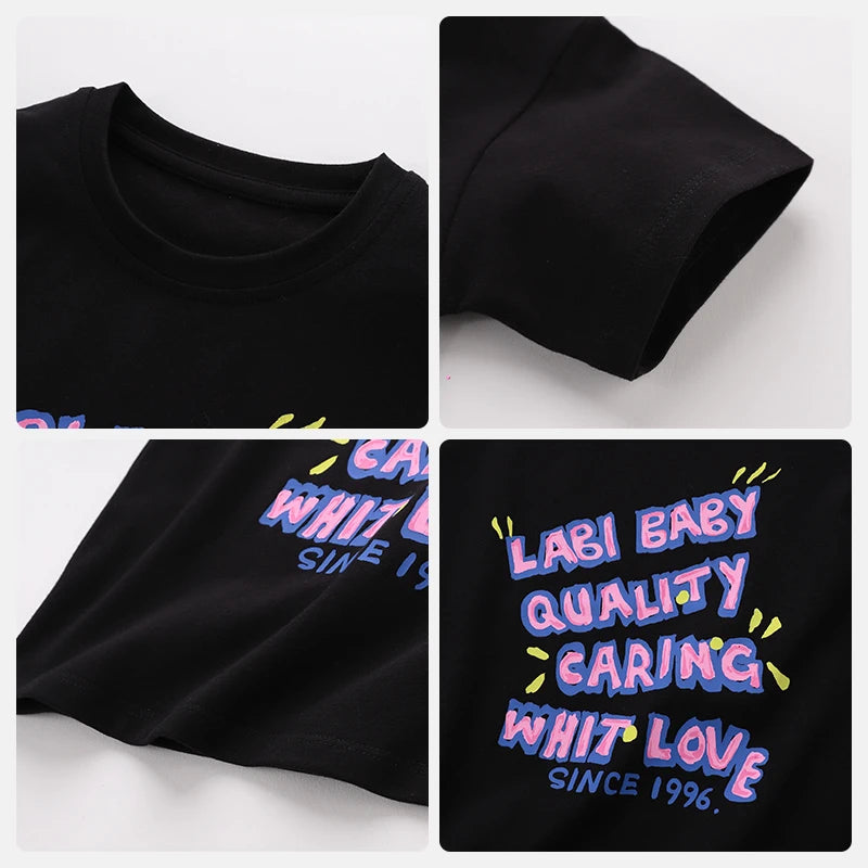 Top Clothes For Children Letter Print Cotton Children's clothing Summer Short Sleeve T Shirt Round Neck Tops 2024 baby clothes