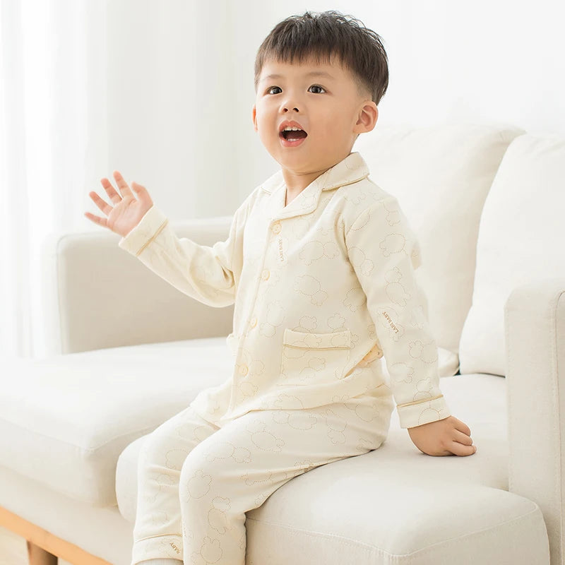 LABI BABY Children's Lapel Long Sleeve Cute Cartoon Print Cardigan Top and Pant Set Baby Girl Clothes Spring Clothing girls Set