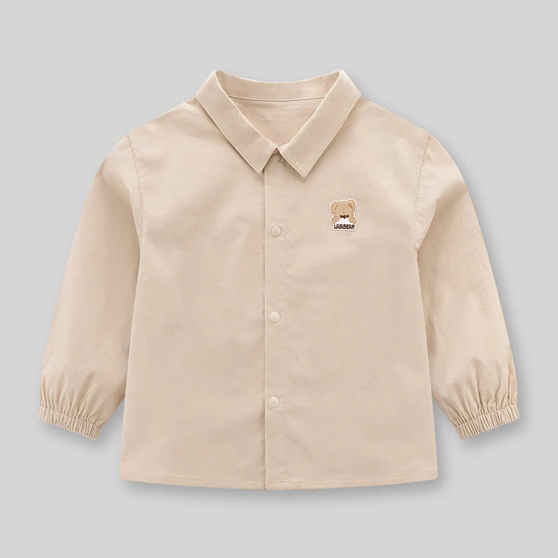 LABI BABY Durable Corduroy Shirt for Kids Autumn Spring Blouse Boys Girls Long Sleeve Tops with Snap Buttons Cartoon Letter Prin