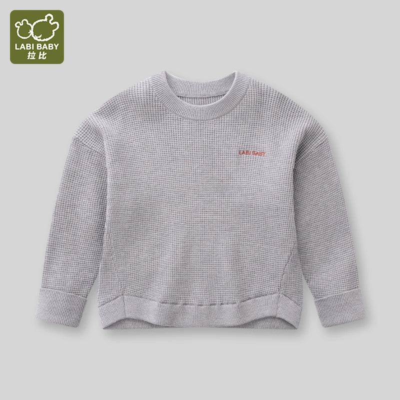 LABI BABY Waffle Textured Sweater Pink Coffee Grey Autumn Winter Boys Girls Pullover Knitwear Children Clothing Kids Clothes