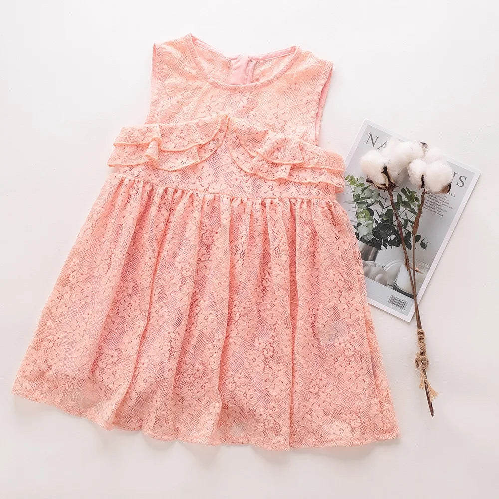 Baby Girls Sleeveless Lace Dress Toddler Floral Lace Frocks Summer Flowers Princess Fairy Dresses for Girls Kids Rose Red Party