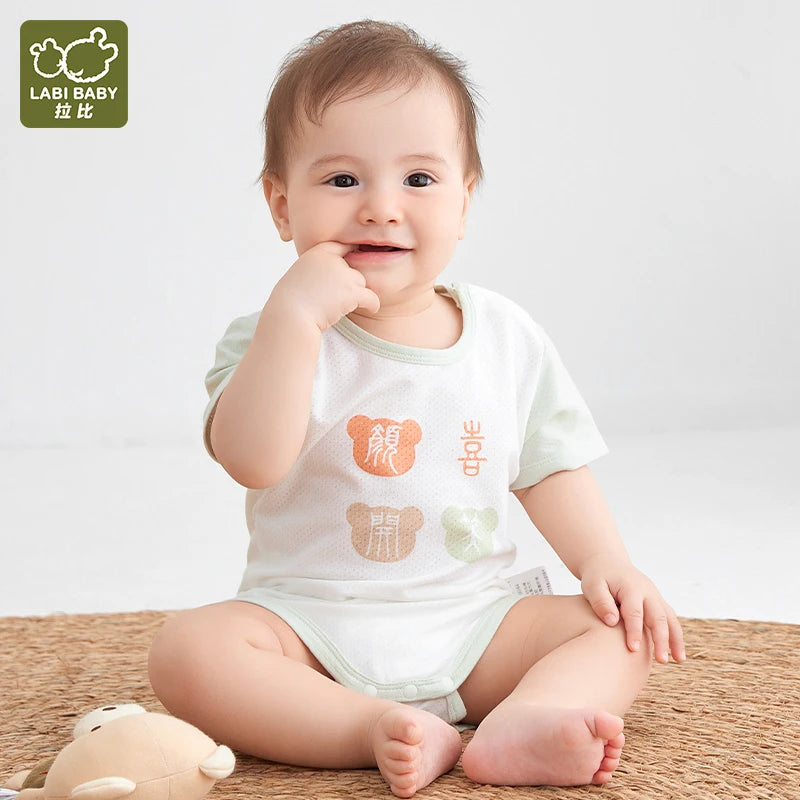 LABI BABY Body de manga corta de verano, mono de algodón con estampado de la suerte para recién nacido, pelele para niño pequeño, mono infantil, ropa para niños y niñas