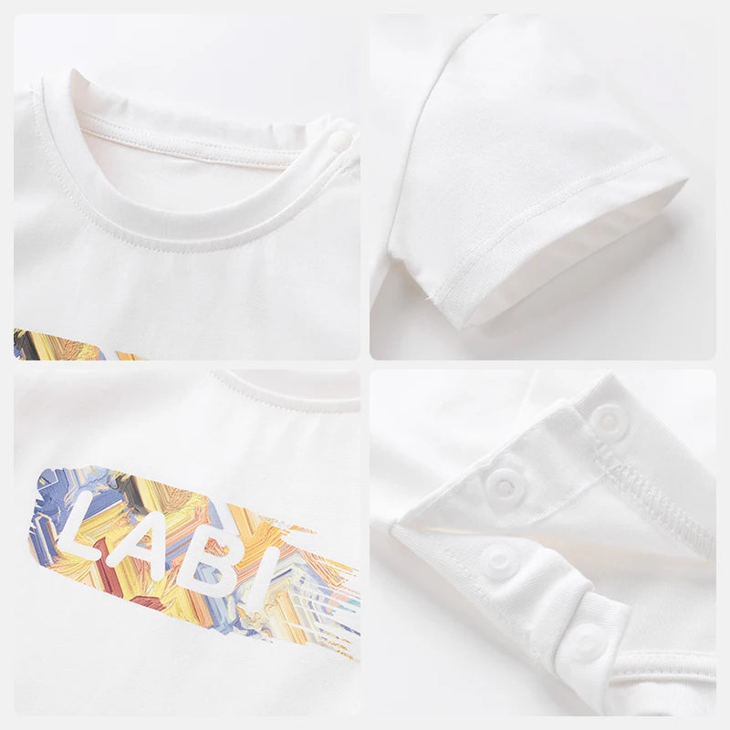 LABI BABY Summer Letter Printed T-shirt for Boys Girls Round Neck Top 1-6 Year Old Children Casual Clothes High end Clothing