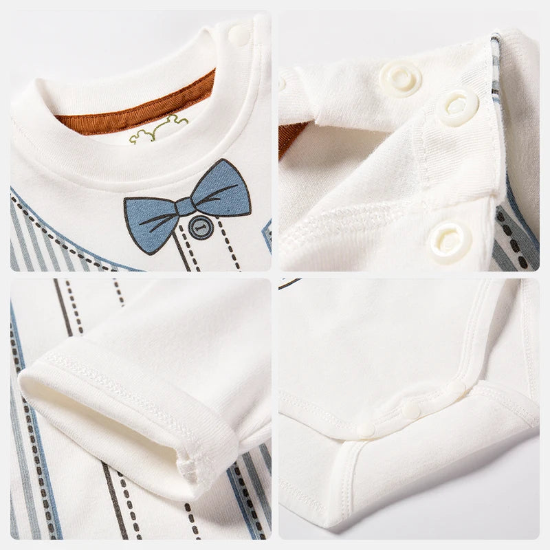 LABI BABY Romper Bow Print Little Gentleman Jumpsuit Baby Boy Bodysuits Toddler Onesie Infant Cotton Clothes Newborn Clothing