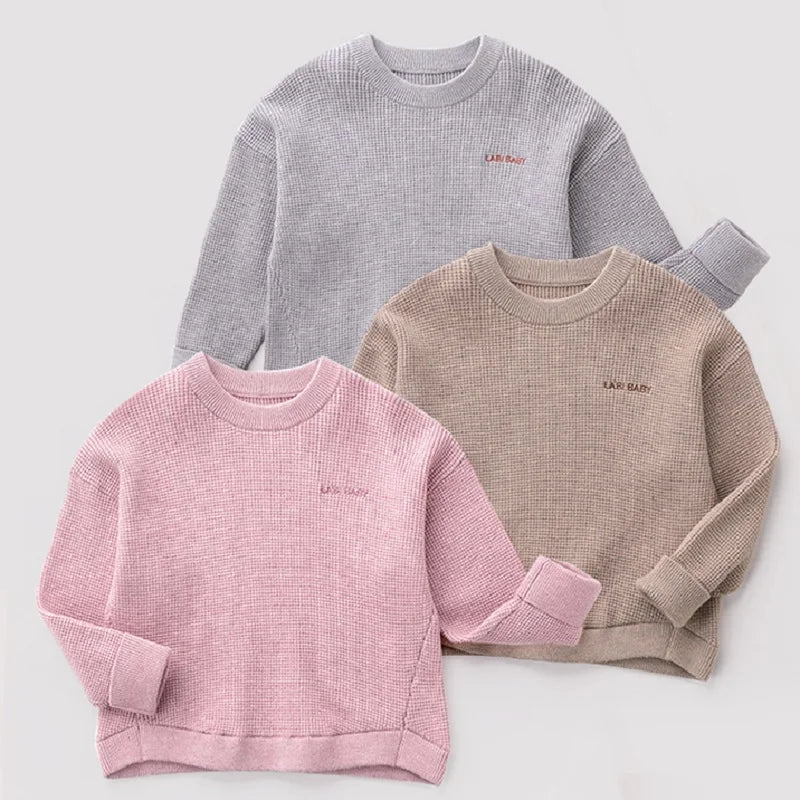 LABI BABY Waffle Textured Sweater Pink Coffee Grey Autumn Winter Boys Girls Pullover Knitwear Children Clothing Kids Clothes