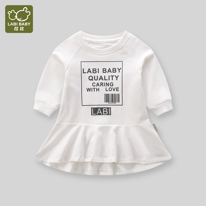 LABI BABY Autumn Spring Dress Kids Girls Casual Long sleeve Dresses Toddler Sports Dress for Girls Children Clothes 2 Colors