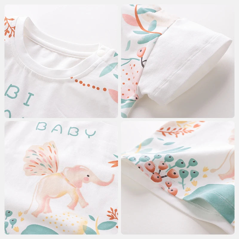 LABI BABY Children Cartoon T-Shirt for Boys Girls Summer Top Kids Animal Pattern Short Sleeved Wear Casual Thin Summer Clothes