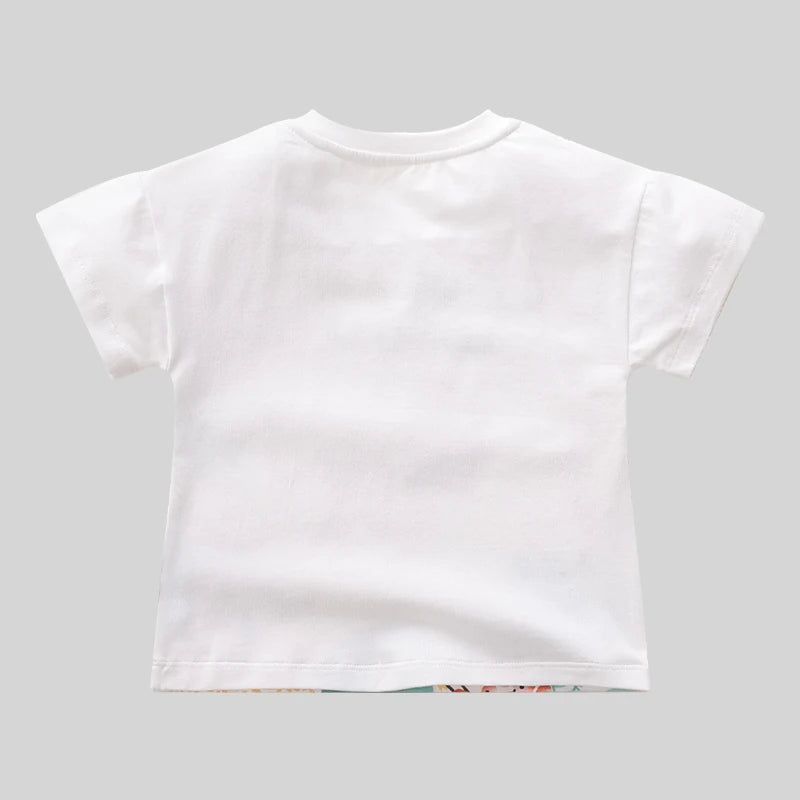 LABI BABY Children Cartoon T-Shirt for Boys Girls Summer Top Kids Animal Pattern Short Sleeved Wear Casual Thin Summer Clothes
